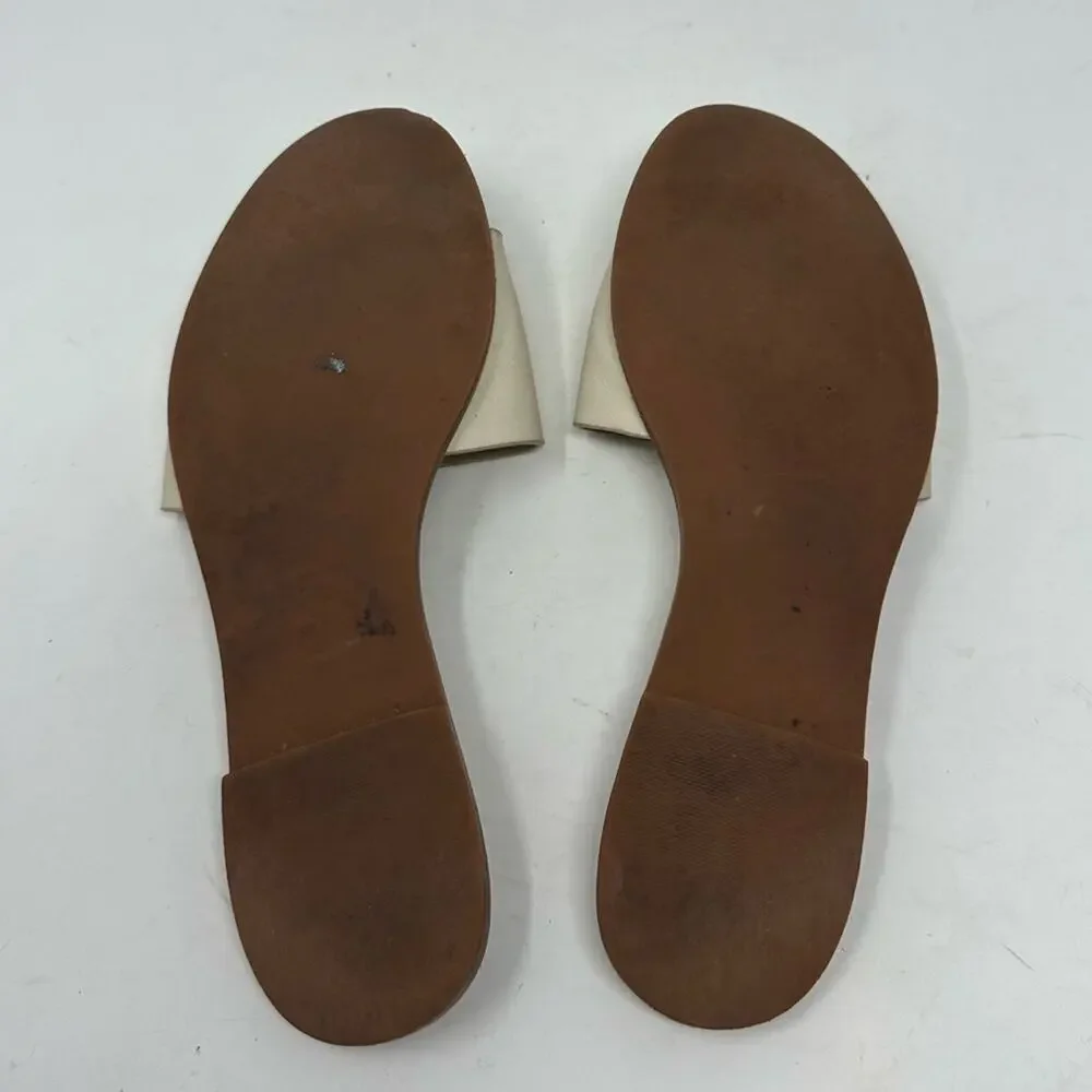 Tory Burch Ines Creme White Leather Slide Sandals Size 7.5 Logo